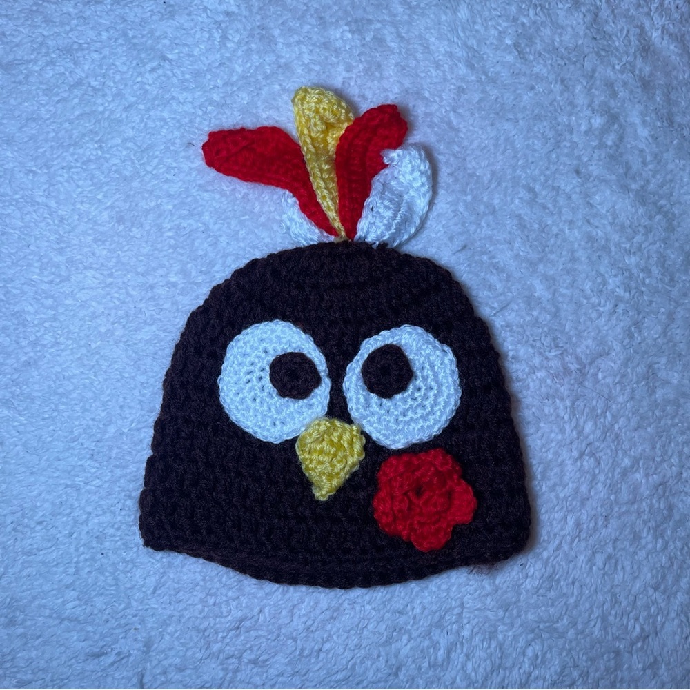 Kids Crochet Turkey Hat - Black, Red, Yellow